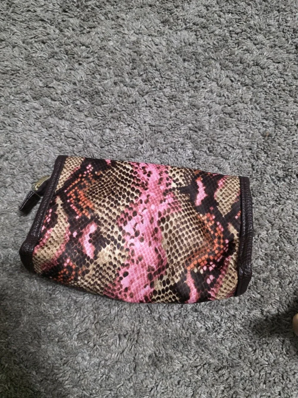 Aimee Kestenberg Pink and Brown Snake-Print Wristlet Clutch